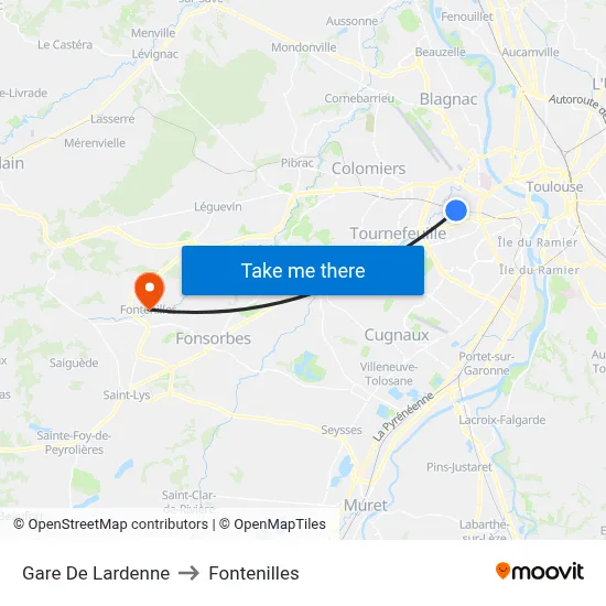 Gare De Lardenne to Fontenilles map