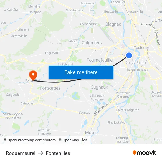 Roquemaurel to Fontenilles map