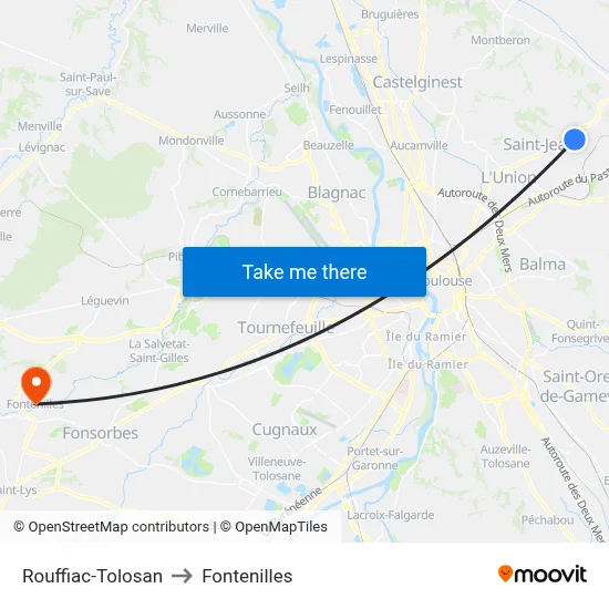 Rouffiac-Tolosan to Fontenilles map