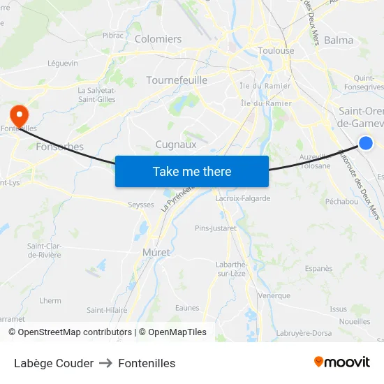 Labège Couder to Fontenilles map