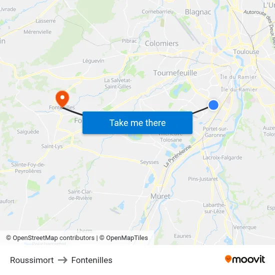 Roussimort to Fontenilles map