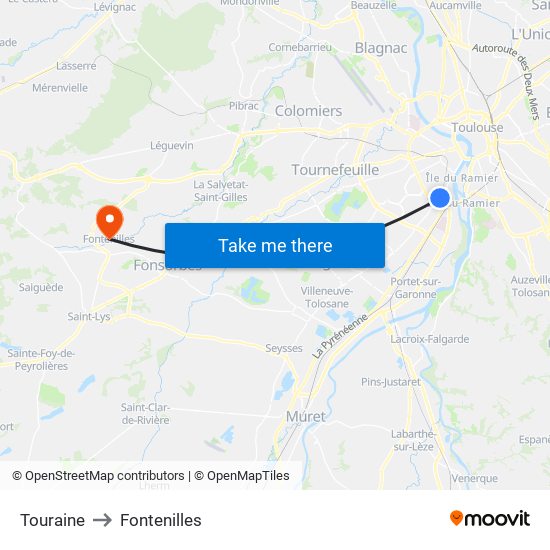 Touraine to Fontenilles map