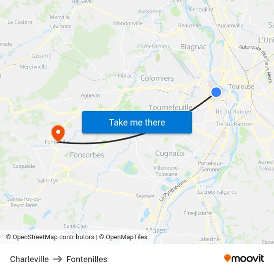 Charleville to Fontenilles map
