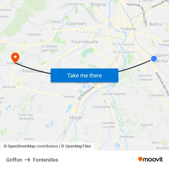 Griffon to Fontenilles map