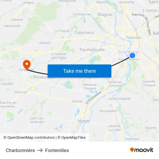 Charbonnière to Fontenilles map
