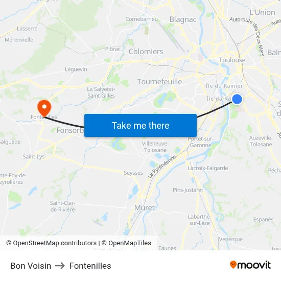 Bon Voisin to Fontenilles map