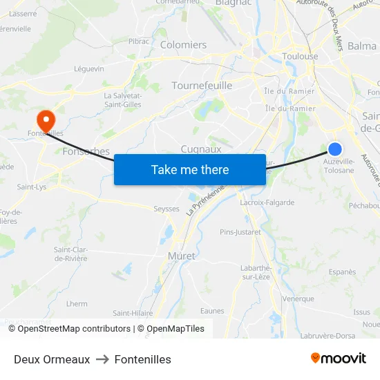 Deux Ormeaux to Fontenilles map