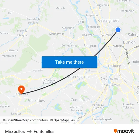 Mirabelles to Fontenilles map