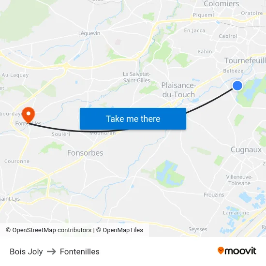 Bois Joly to Fontenilles map