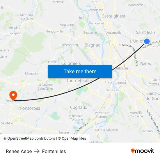 Renée Aspe to Fontenilles map