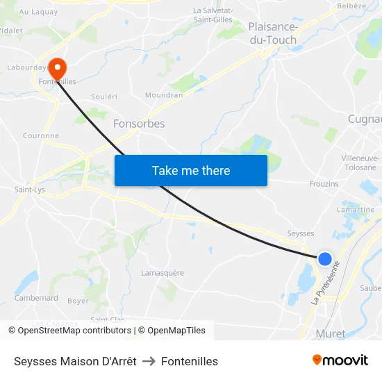 Seysses Maison D'Arrêt to Fontenilles map