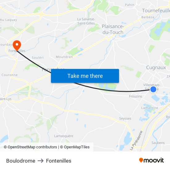 Boulodrome to Fontenilles map