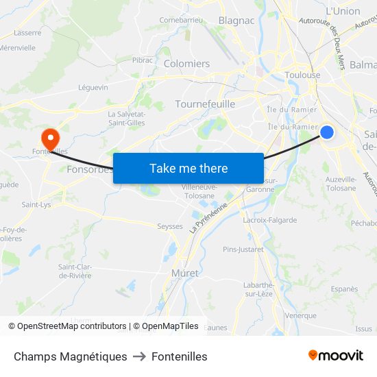 Champs Magnétiques to Fontenilles map