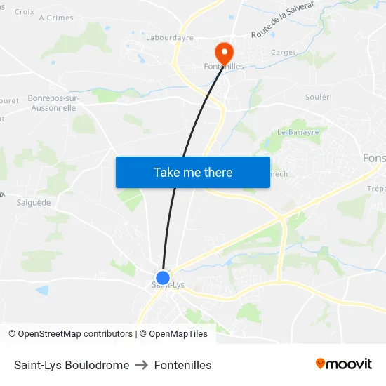 Saint-Lys Boulodrome to Fontenilles map