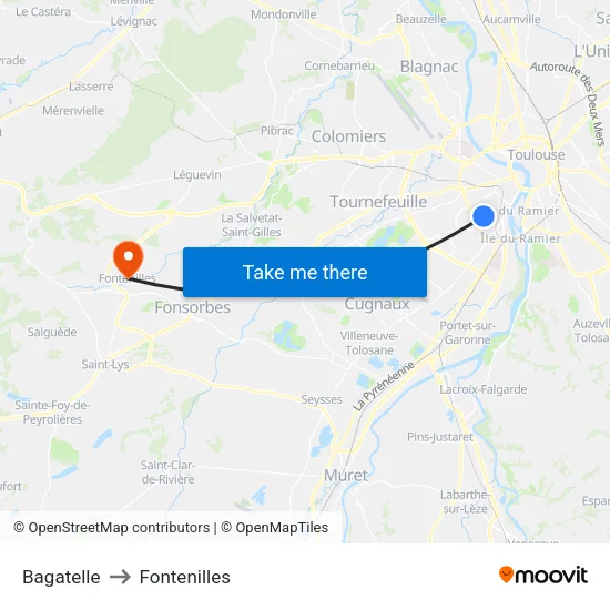 Bagatelle to Fontenilles map