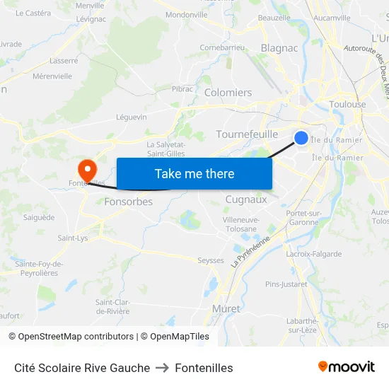 Cité Scolaire Rive Gauche to Fontenilles map