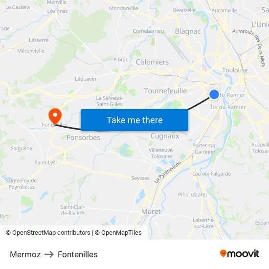 Mermoz to Fontenilles map
