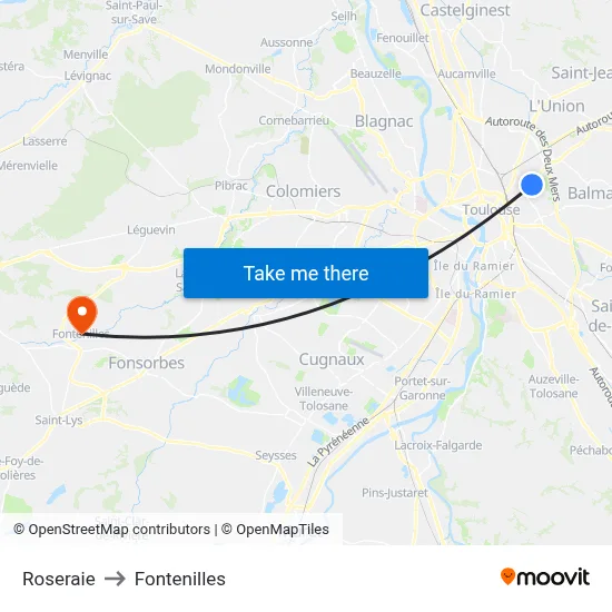 Roseraie to Fontenilles map