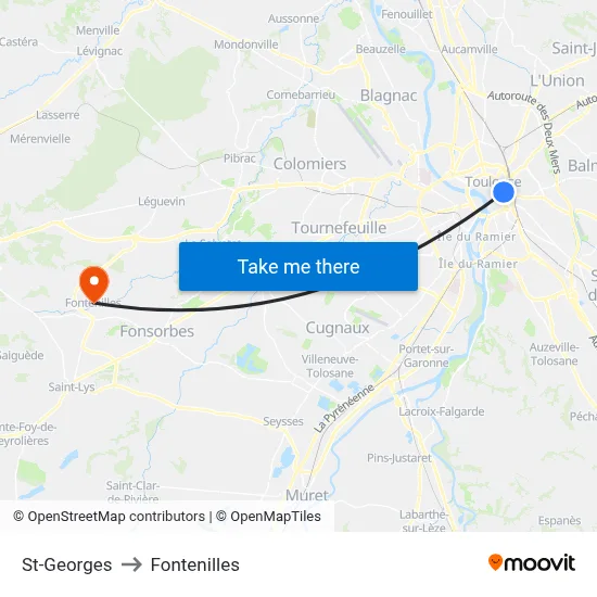 St-Georges to Fontenilles map
