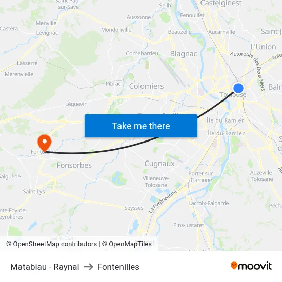 Matabiau - Raynal to Fontenilles map