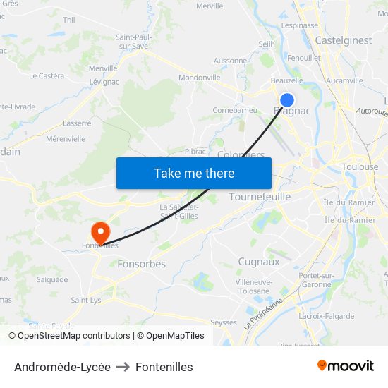 Andromède-Lycée to Fontenilles map