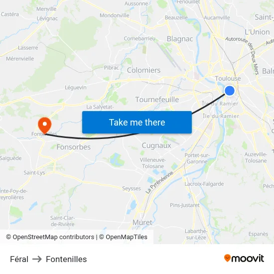 Féral to Fontenilles map