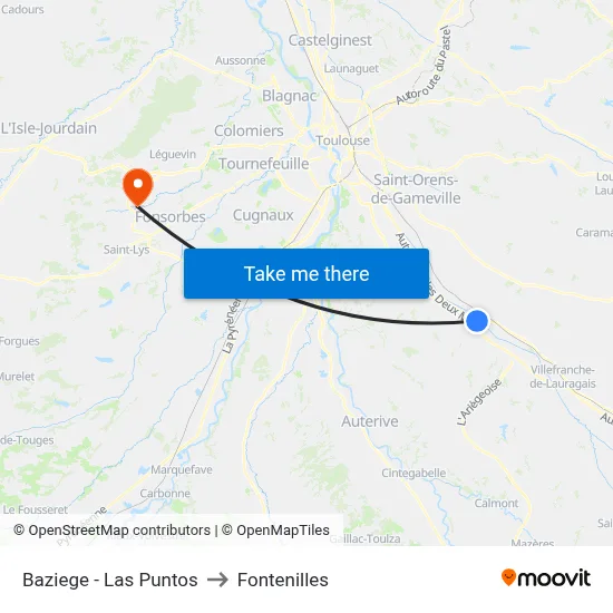 Baziege - Las Puntos to Fontenilles map