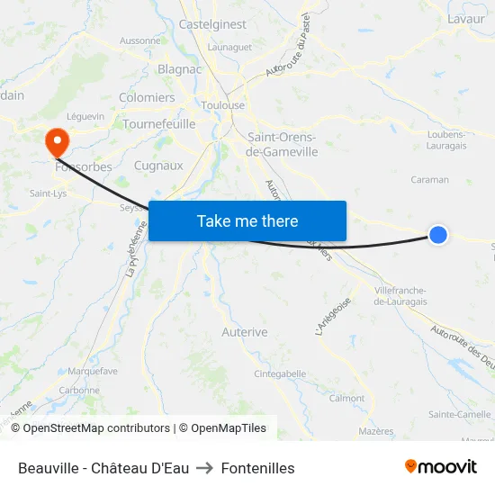 Beauville - Château D'Eau to Fontenilles map