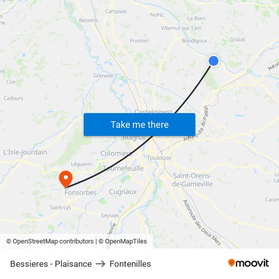 Bessieres - Plaisance to Fontenilles map