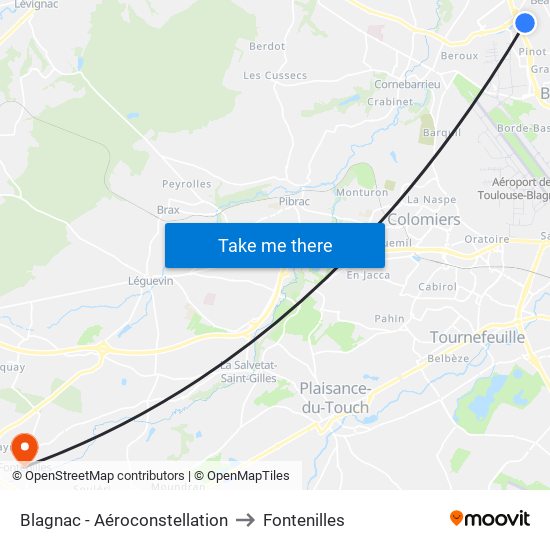 Blagnac - Aéroconstellation to Fontenilles map