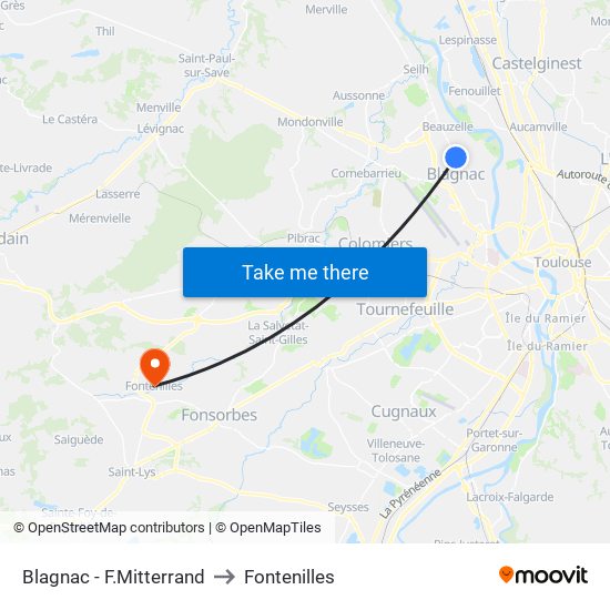 Blagnac - F.Mitterrand to Fontenilles map