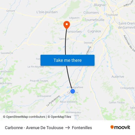 Carbonne - Avenue De Toulouse to Fontenilles map