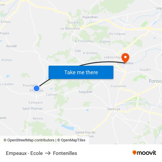 Empeaux - Ecole to Fontenilles map