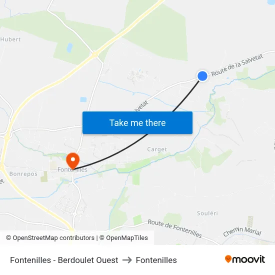 Fontenilles - Berdoulet Ouest to Fontenilles map