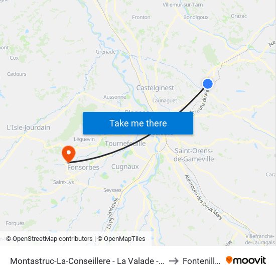 Montastruc-La-Conseillere - La Valade - Lac to Fontenilles map