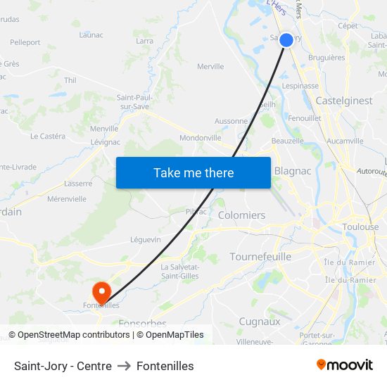 Saint-Jory - Centre to Fontenilles map