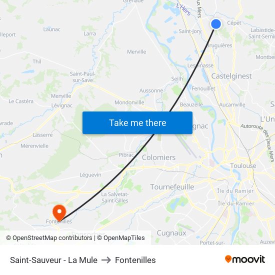 Saint-Sauveur - La Mule to Fontenilles map