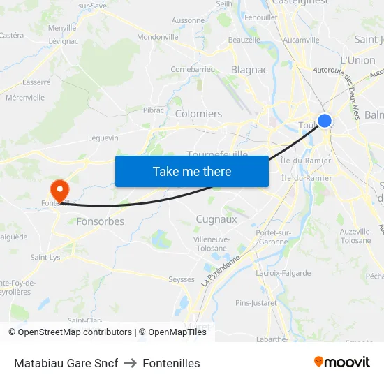 Matabiau Gare Sncf to Fontenilles map
