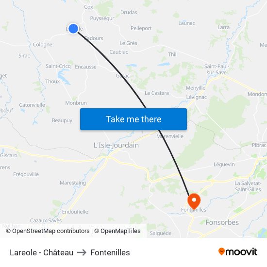 Lareole - Château to Fontenilles map