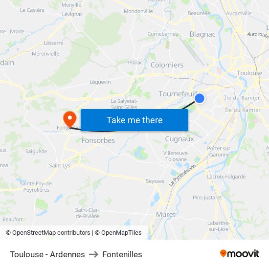 Toulouse - Ardennes to Fontenilles map