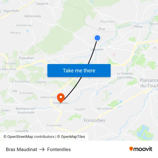 Brax Maudinat to Fontenilles map