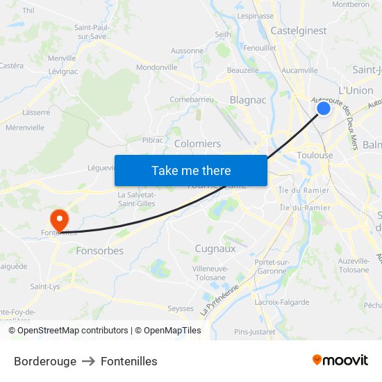 Borderouge to Fontenilles map