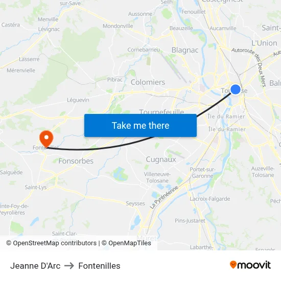 Jeanne D'Arc to Fontenilles map