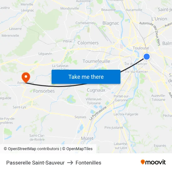 Passerelle Saint-Sauveur to Fontenilles map
