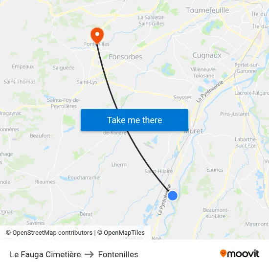 Le Fauga Cimetière to Fontenilles map