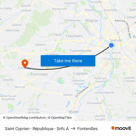 Saint Cyprien - République - Snfc A to Fontenilles map