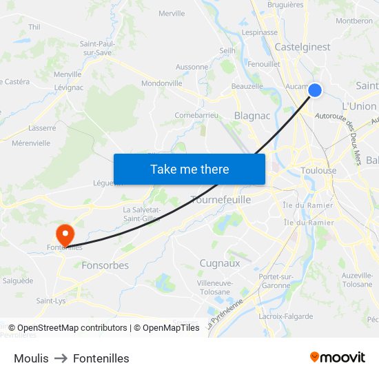 Moulis to Fontenilles map