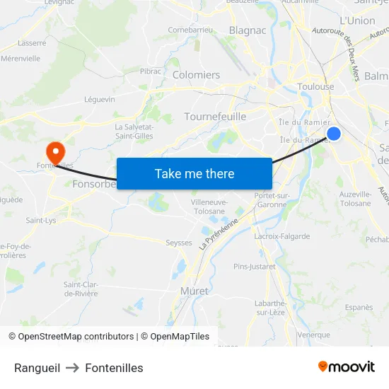 Rangueil to Fontenilles map