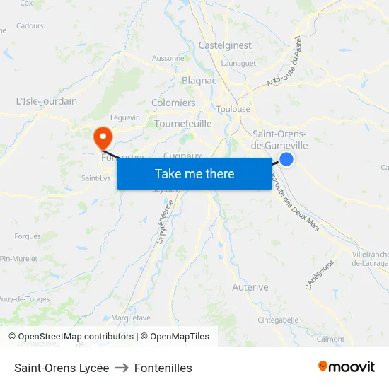 Saint-Orens Lycée to Fontenilles map