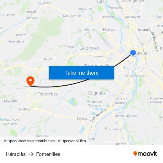 Héraclès to Fontenilles map